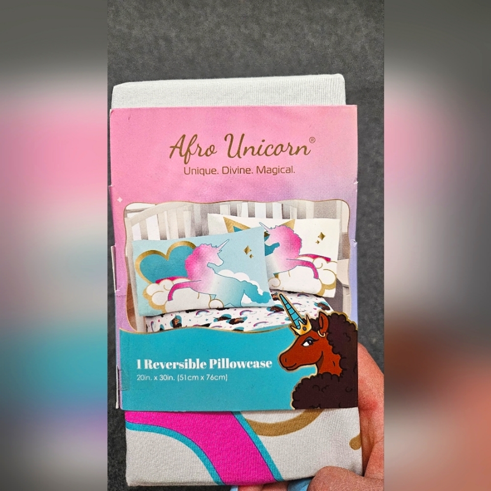 Afro Unicorn Kids' Pillowcase - 1 Reversible Pillowcase 20in x 30in